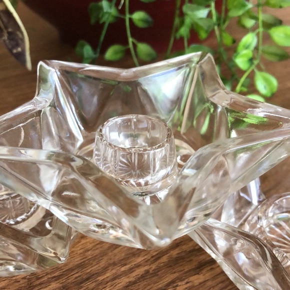 Vintage Hazel Atlas Clear Pressed Glass Star CANDLE HOLDER Set of 3 - Picture 5 of 5